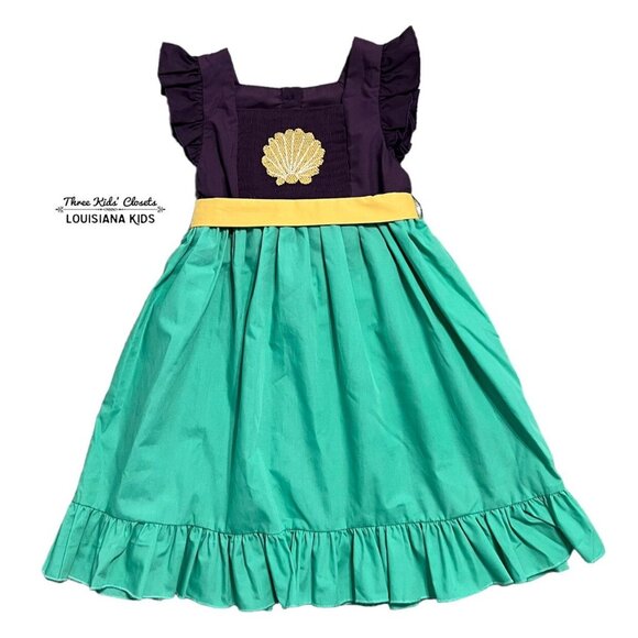 Smock Candy 3T Smocked Seashell Ariel Inspired Princess Dress - Picture 1 of 4